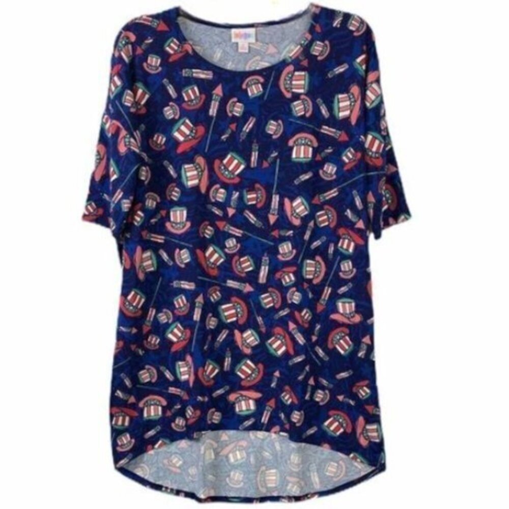 LuLaRoe Patriotic America Hat 4th of July Irma Shirt Blouse Size Med EUC #6161